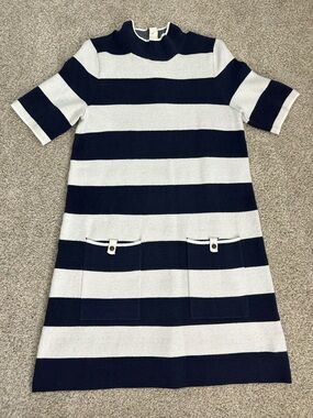 Anthropologie Navy and White Striped Short Sleeve Sweater Shift Dress